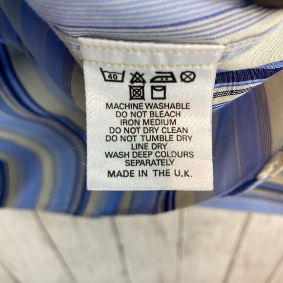 Burberry London Blue/Cream Stripe Button-Up Long Sleeve Dress Shirt Size 16/41 - Picture 9 of 13